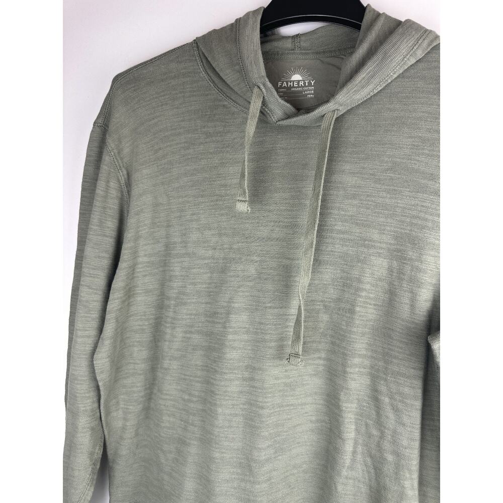 Faherty Sunwashed Slub Hoodie Trail Olive Green Organic Cotton Pullover Men's L - Picture 3 of 12